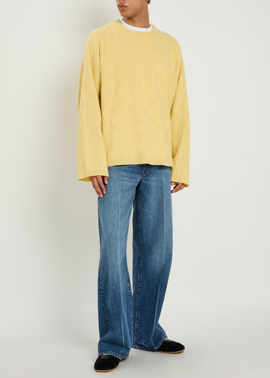 The Elder Statesman Culver Checked Cashmere Jumper Yellow
