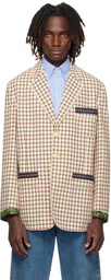 Valentino Beige Check Pattern Single-Breasted Cotton Blazer