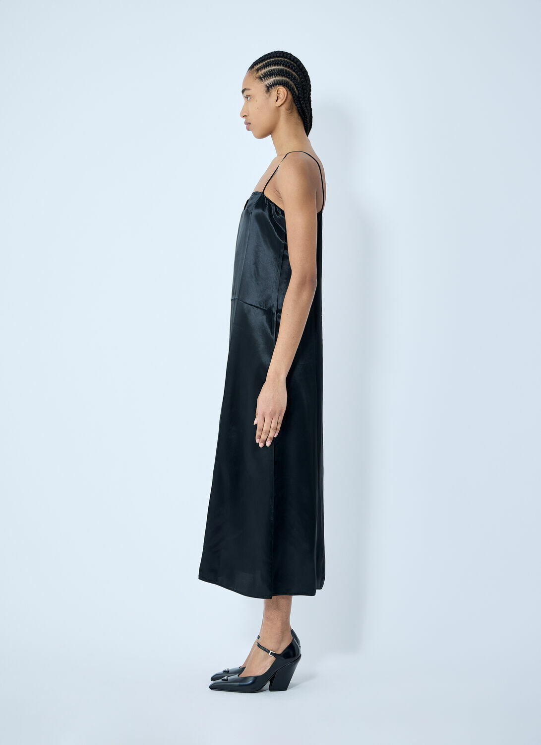 Prada Satin Logo Patch Midi Dress