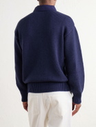LOEWE - Logo-Embroidered Cotton Twill-Trimmed Wool-Blend Polo Sweater - Blue
