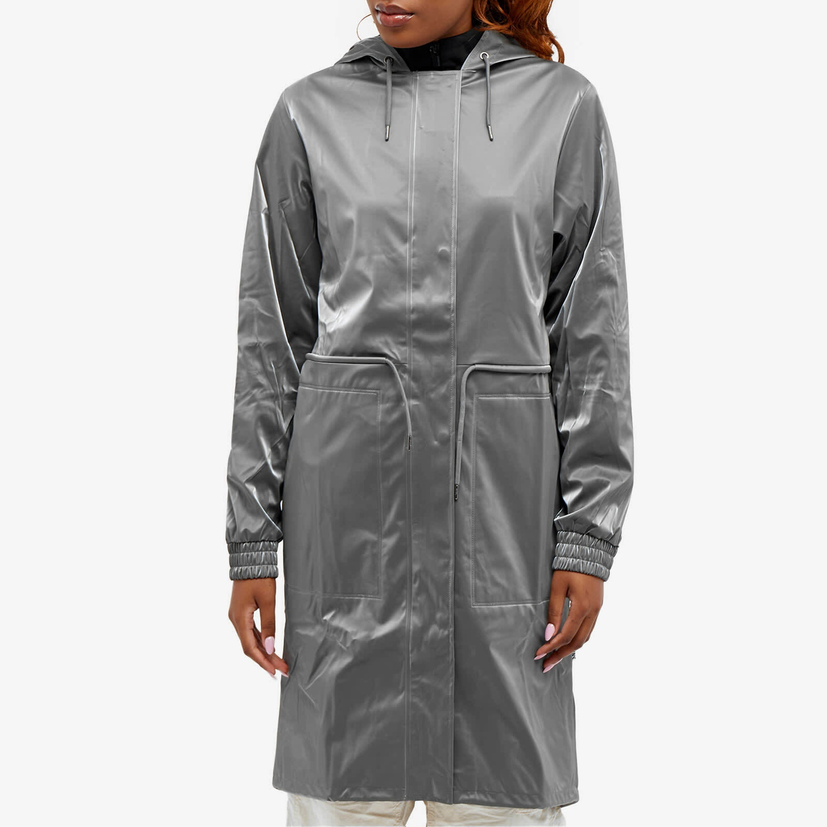 Rains Women's String W Parka Jacket in Metallic Grey Rains