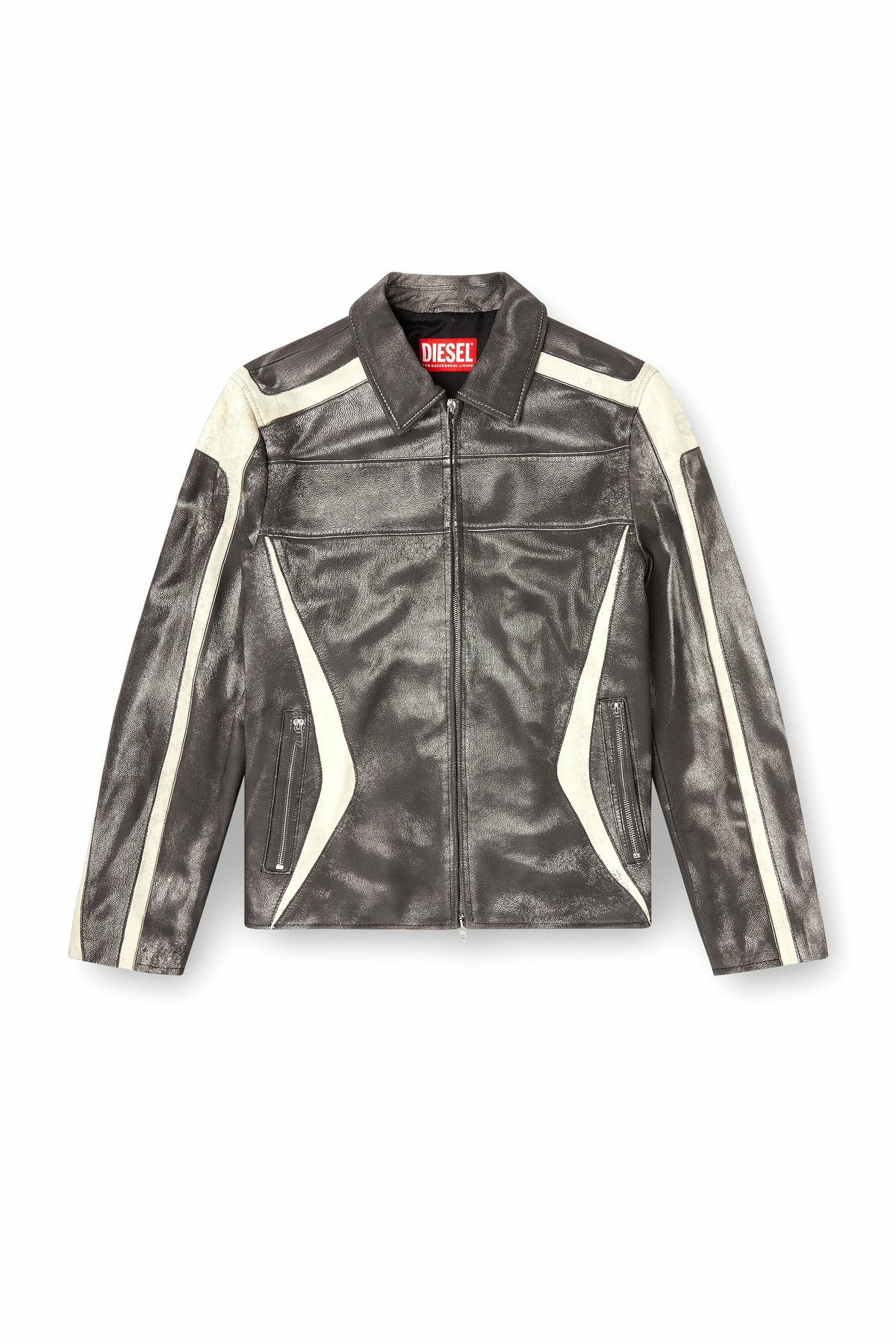 Diesel Leather coach jacket with biker print - Leather jackets Mens in Multicolor