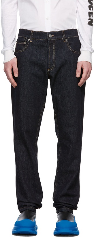 Photo: Alexander McQueen Navy Logo Embroidered Jeans