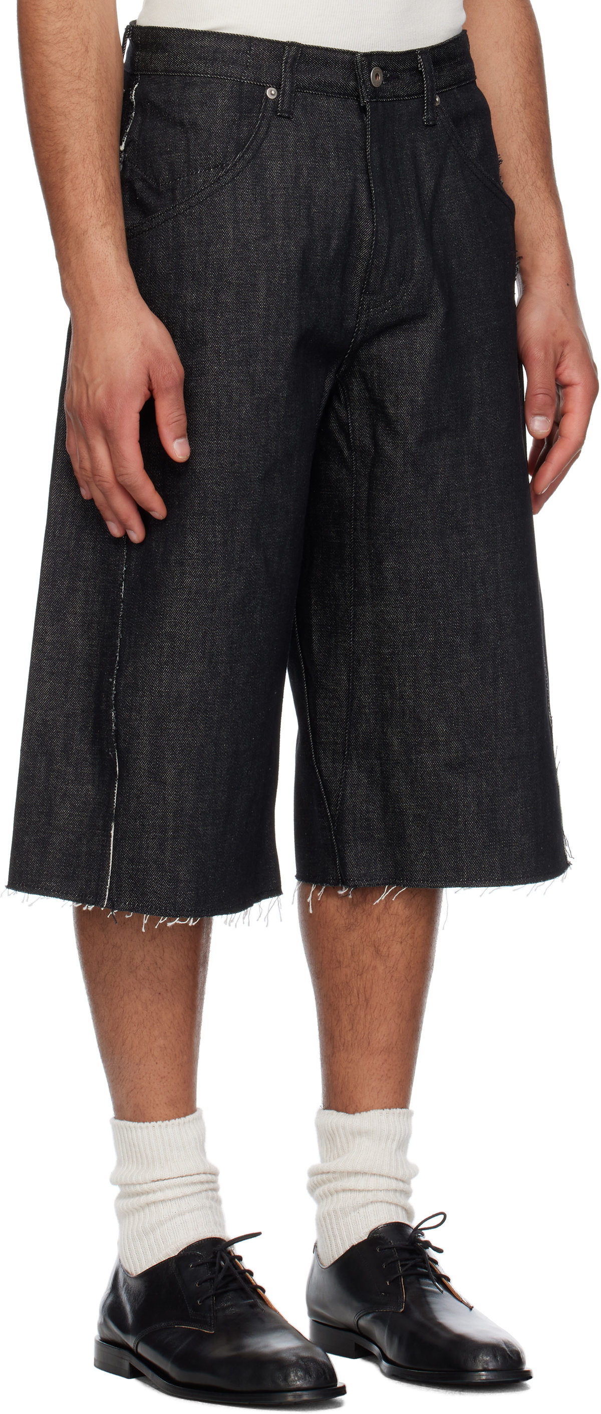 COOR Black Raw Cut Engineer Denim Bermuda Shorts