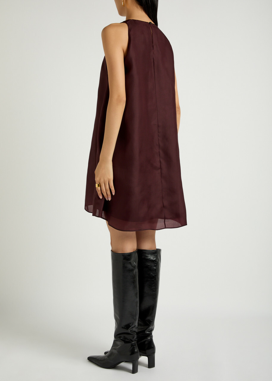 Khaite Clay Silk-organza Mini Dress Bordeaux