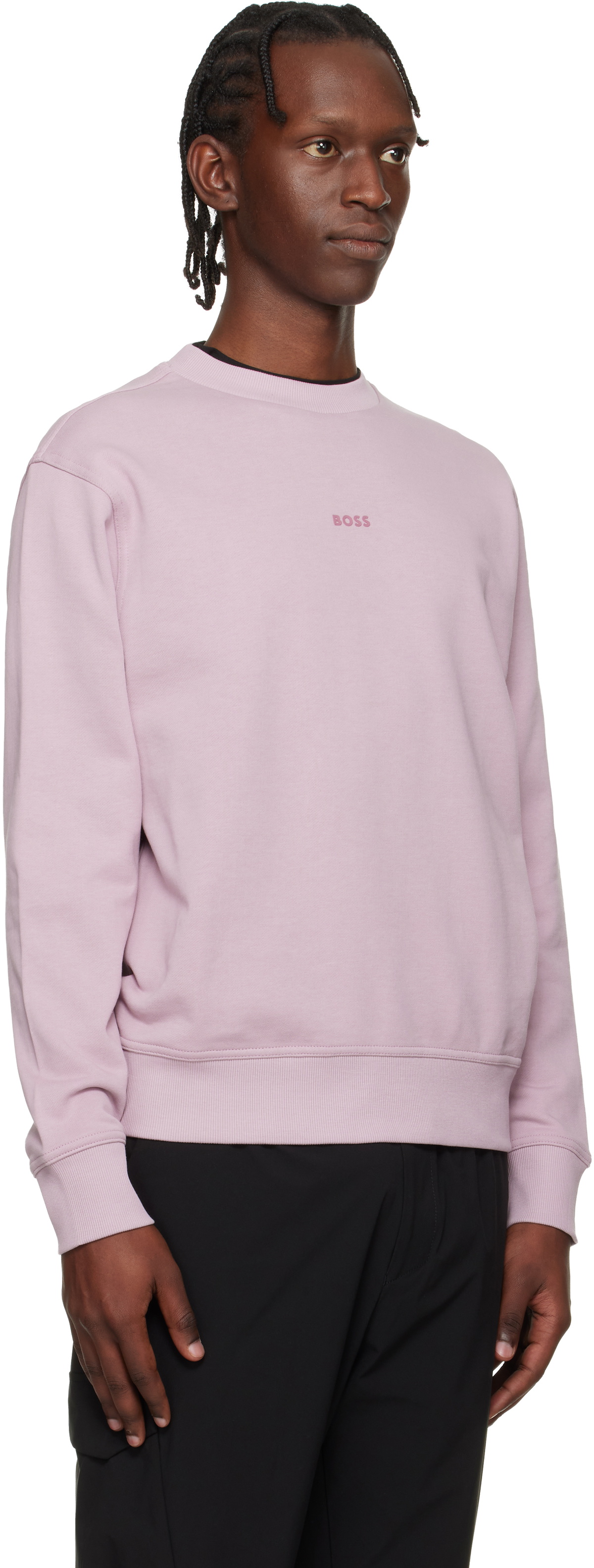 BOSS Purple Cotton Terry Contrast Logo Relaxed-Fit Sweatshirt