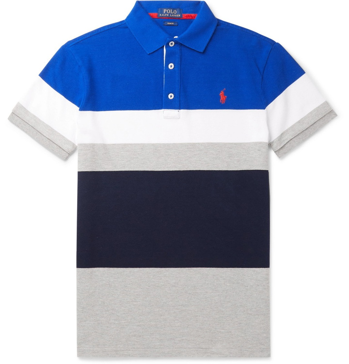 Photo: Polo Ralph Lauren - Slim-Fit Striped Cotton-Piqué Polo Shirt - Blue