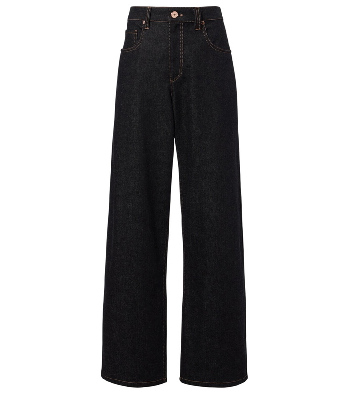 Photo: Brunello Cucinelli Leather-trimmed wide-leg jeans