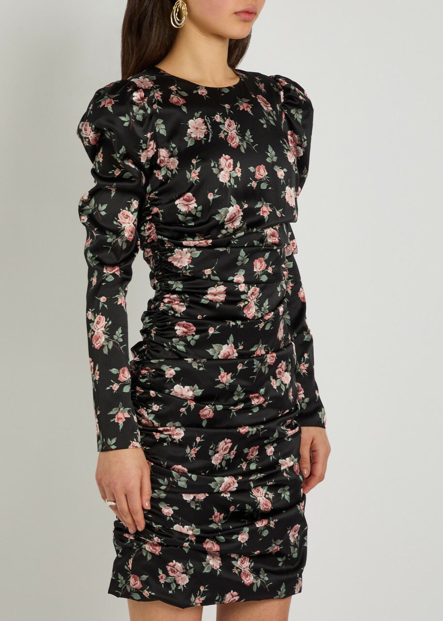 Dolce & Gabbana Floral-print Ruched Stretch-silk Mini Dress Multicoloured 1