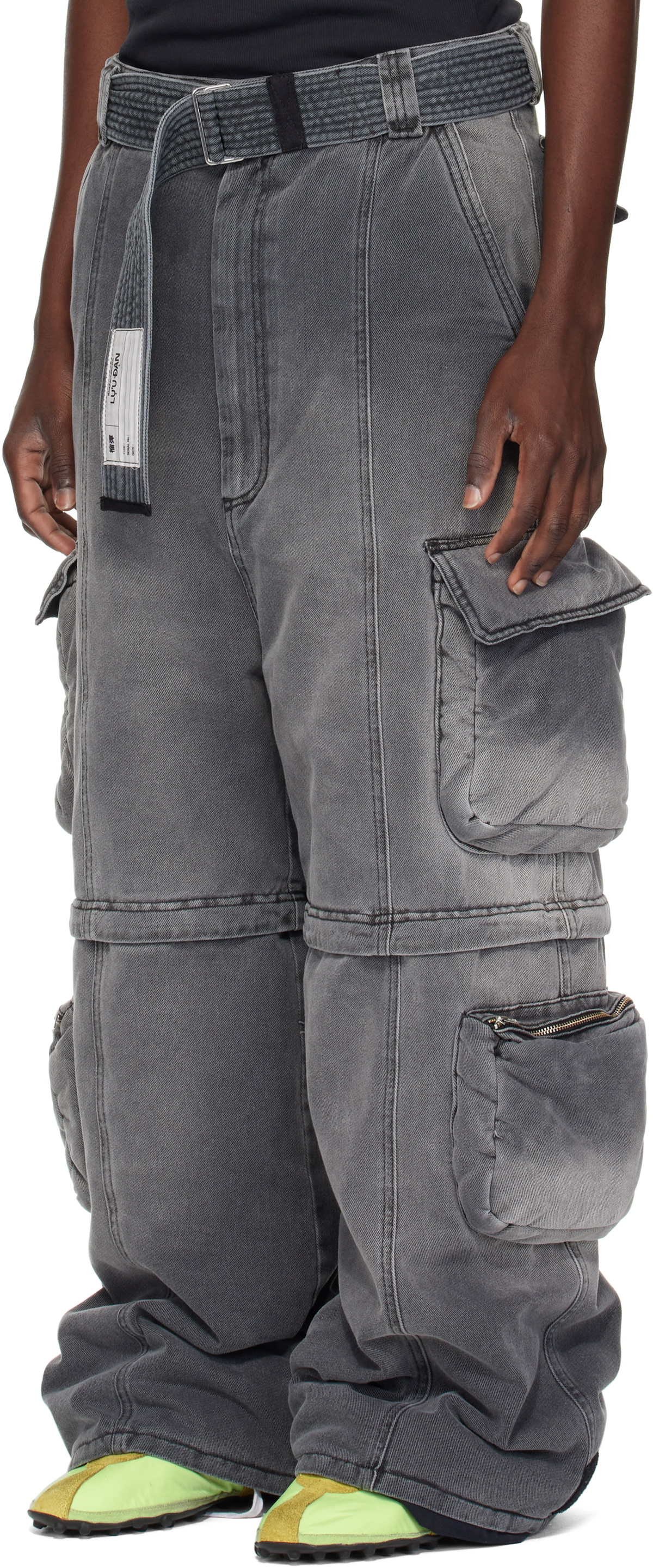 LU'U DAN Gray Wadded Denim Cargo Pants