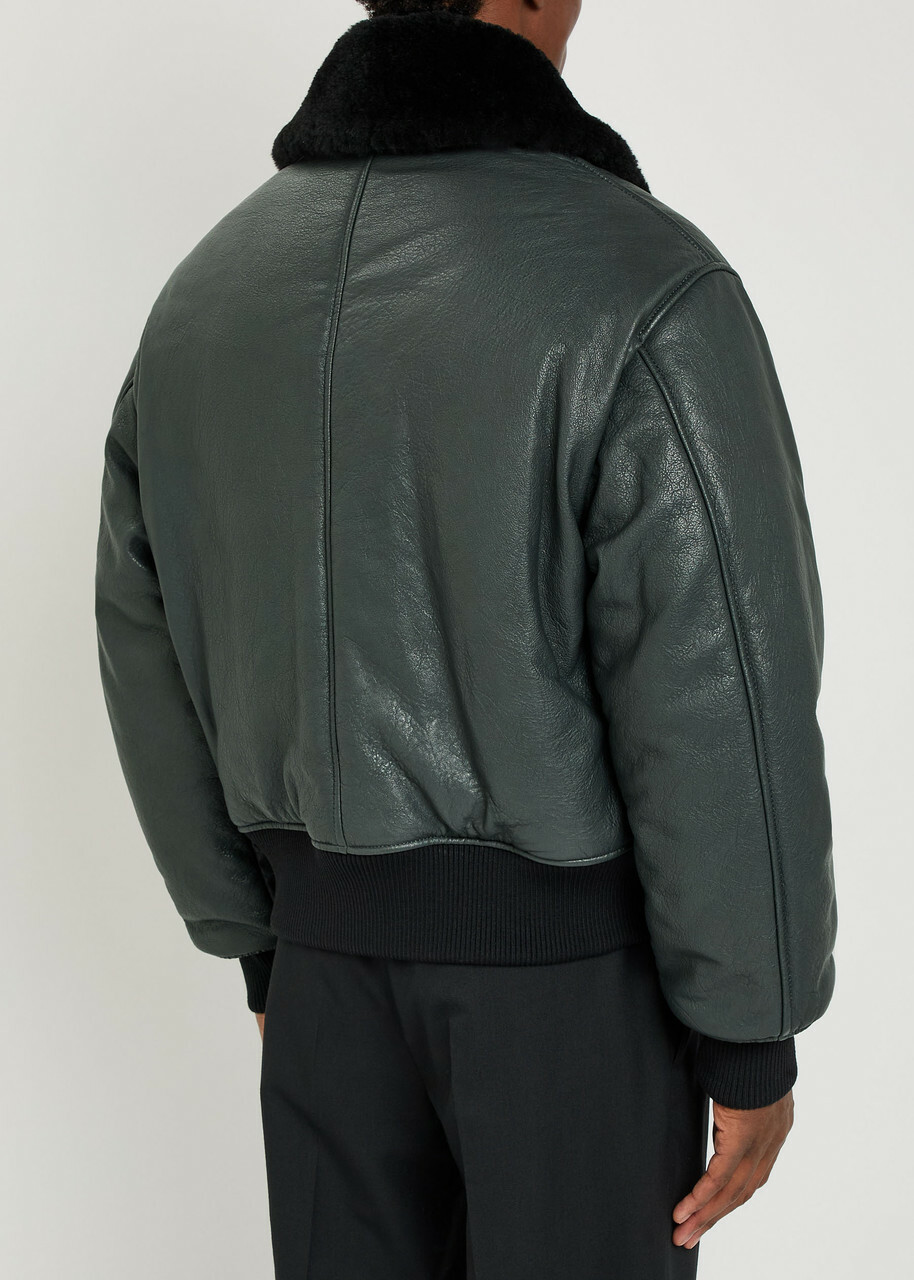 Ami Paris Padded Leather Jacket Anthracite