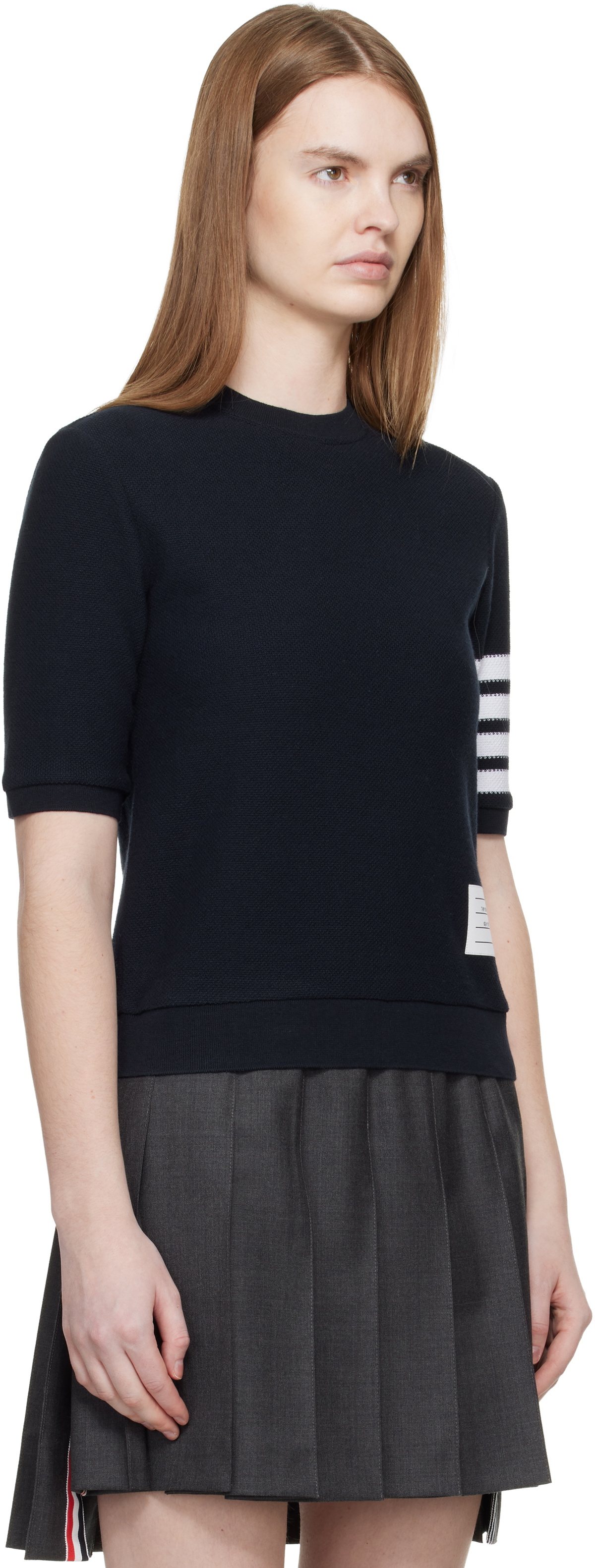 Thom Browne Navy Textured Cotton Pique 4-Bar T-shirt