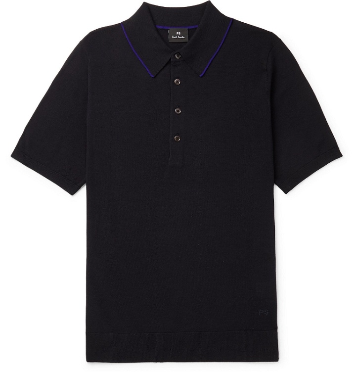 Photo: PS Paul Smith - Contrast-Tipped Merino Wool Polo Shirt - Blue