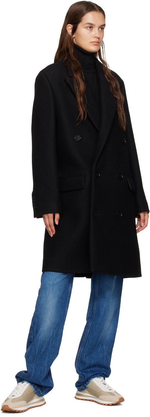 AMI Alexandre Mattiussi Black Double-Breasted Coat