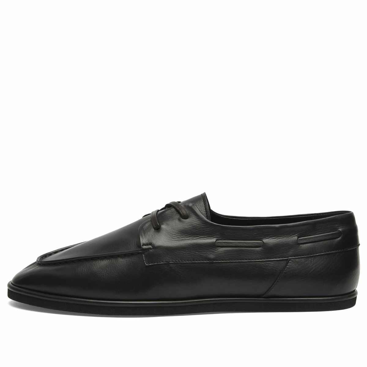 Auralee Men's Leather Deck Shoes in Black Auralee