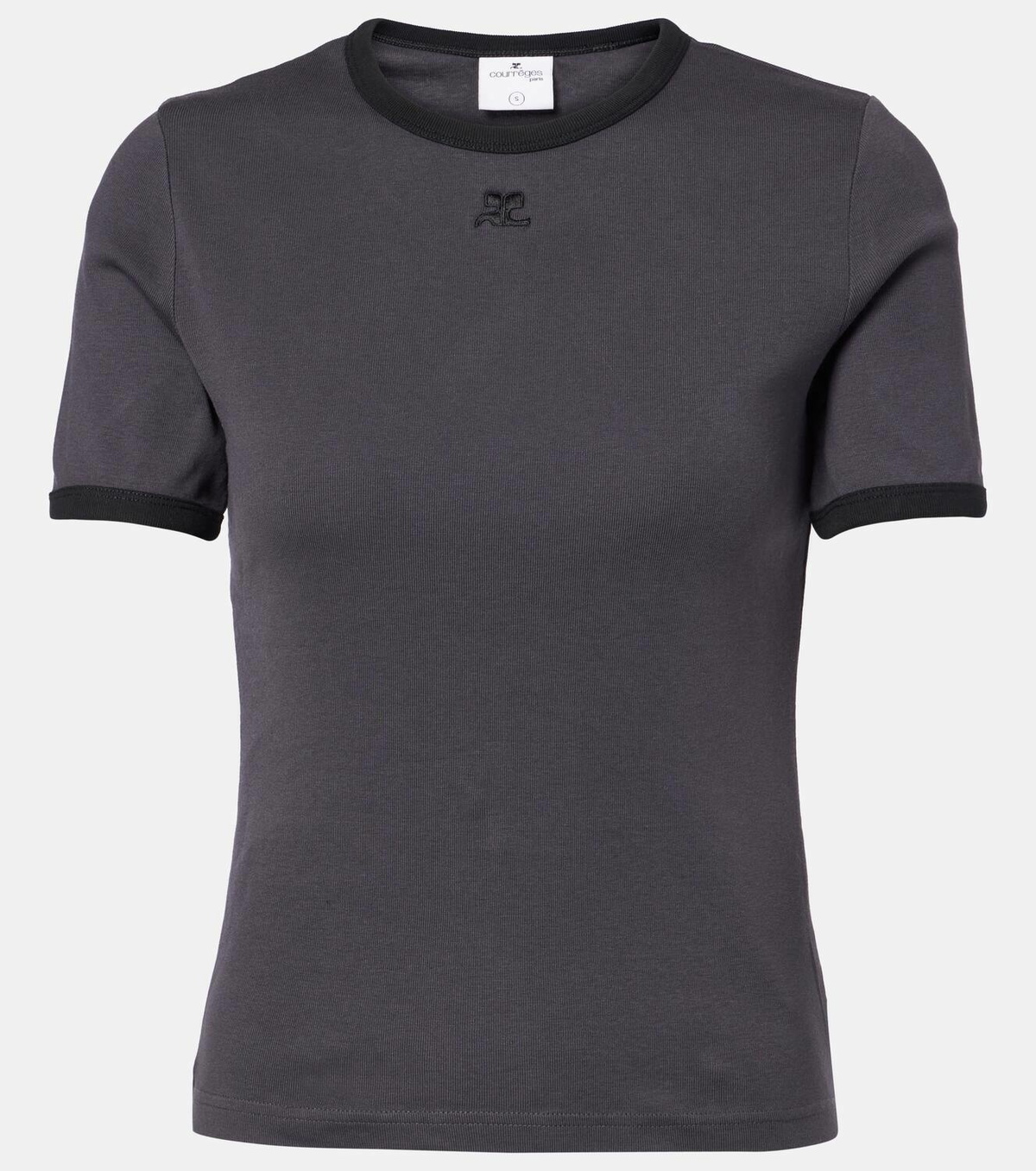 Tシャツ・カットソー COURREGES COTTON JERSEY TOP WITH LOGO Logo cotton T-shirt in brown - Courreges | Mytheresa