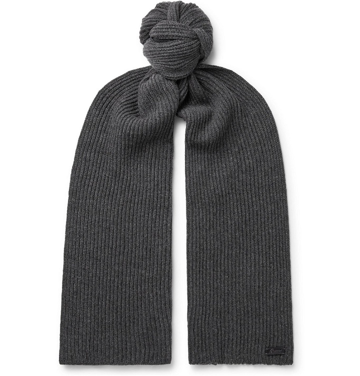 Photo: Brioni - Cable-Knit Wool and Cashmere-Blend Scarf - Gray