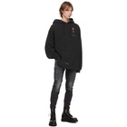 R13 Black Flaming Rose Cropped Hoodie