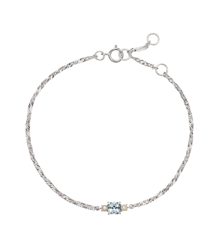 Photo: Stone and Strand Delicate 14kt white gold bracelet with aquamarine and pearls