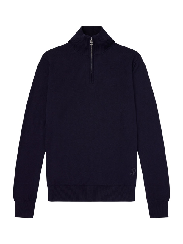 Photo: Purdey - Linton Logo-Embroidered Wool Half-Zip Sweater - Blue