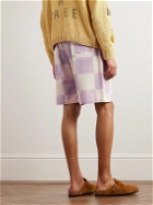 Kardo - Straight-Leg Checked Cotton Drawstrings Shorts - Purple