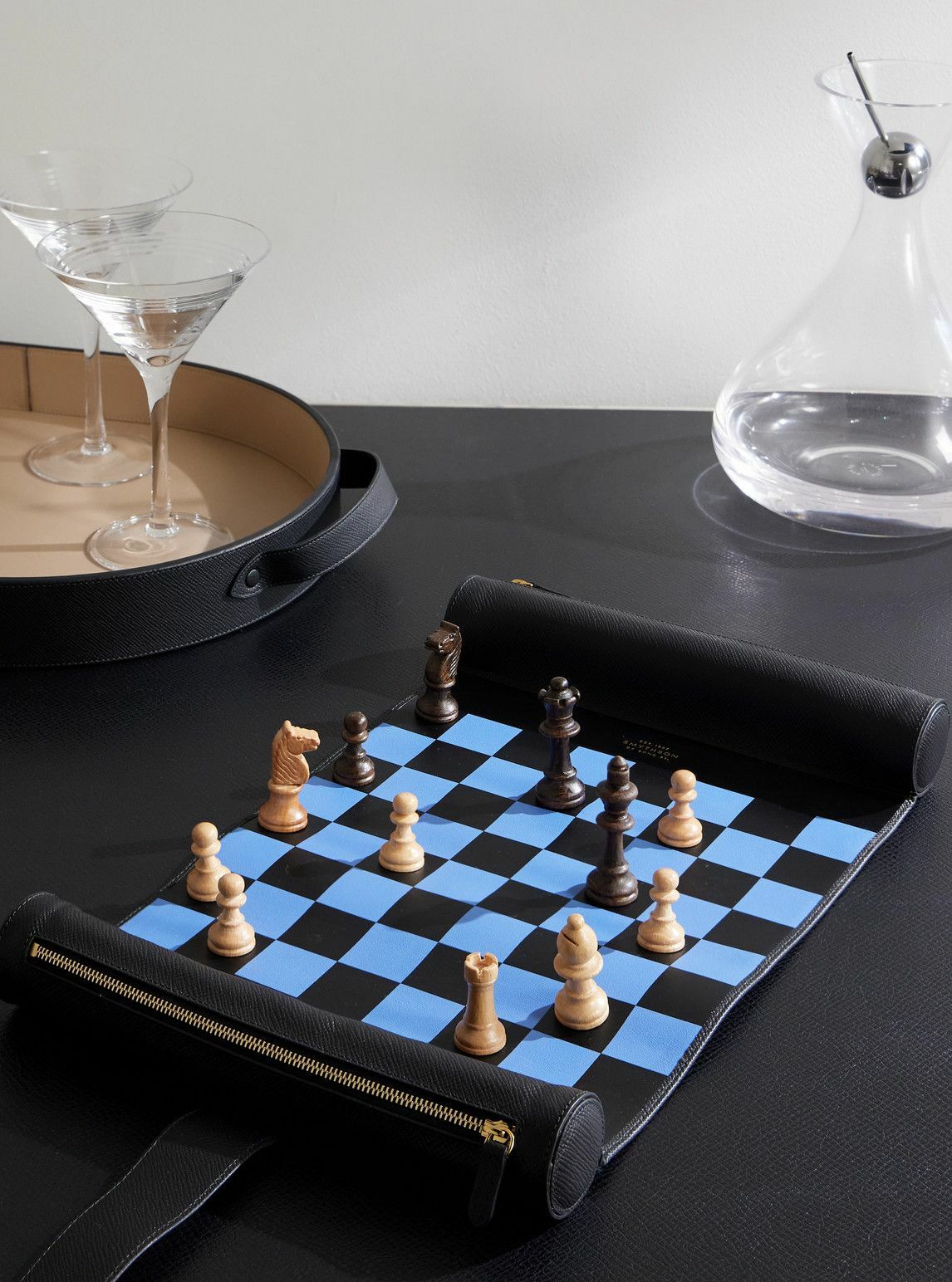 Smythson - Panama Cross-Grain Leather Chess Set