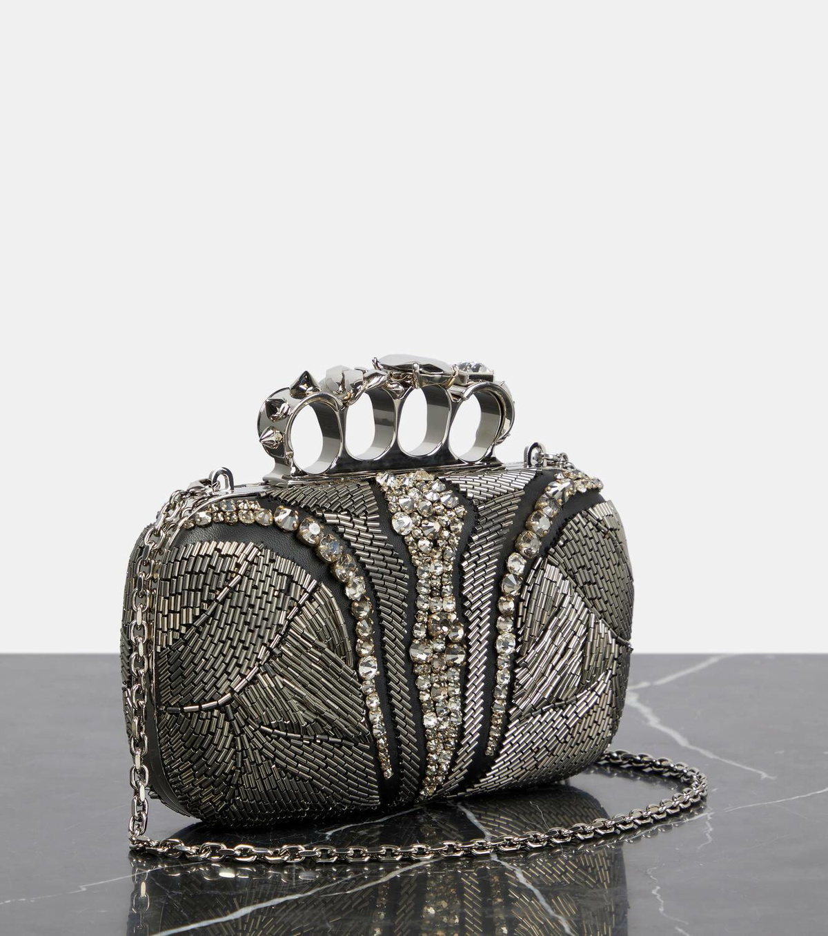 Alexander McQueen Knuckle embellished leather clutch