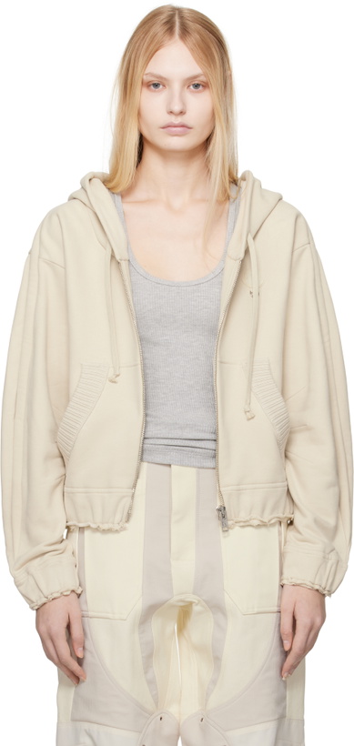 Photo: Moncler Genius Moncler x Willow Smith Beige Zip-Up Eyelet Cotton Hoodie