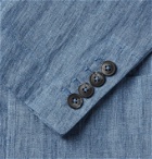 FRESCOBOL CARIOCA - Johannes Huebl Unstructured Double-Breasted Linen Blazer - Blue