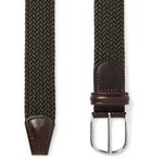 Anderson's - 3.5cm Green Leather-Trimmed Woven Elastic Belt - Men - Dark green