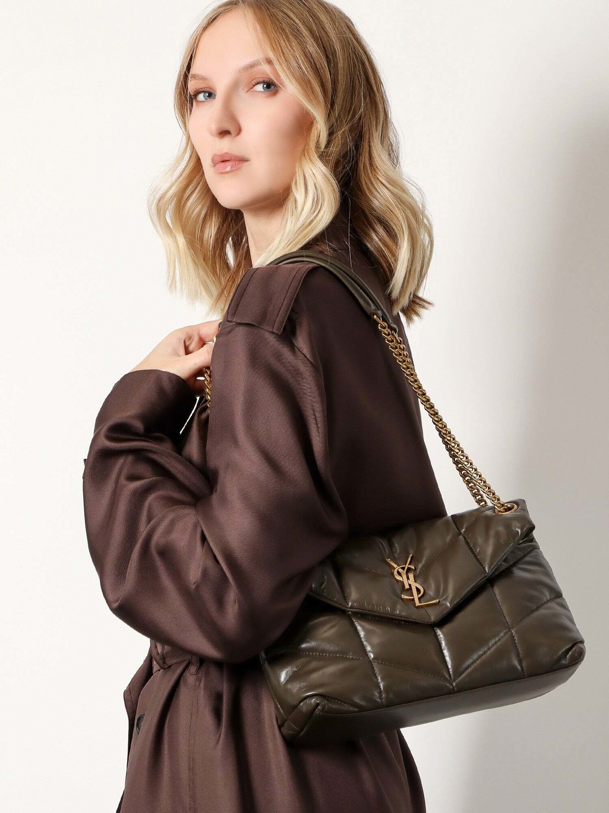 Saint Laurent Puffer Green Womens Shoulder Bag
