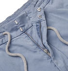 Brunello Cucinelli - Tapered Stretch-Cotton Twill Drawstring Trousers - Blue