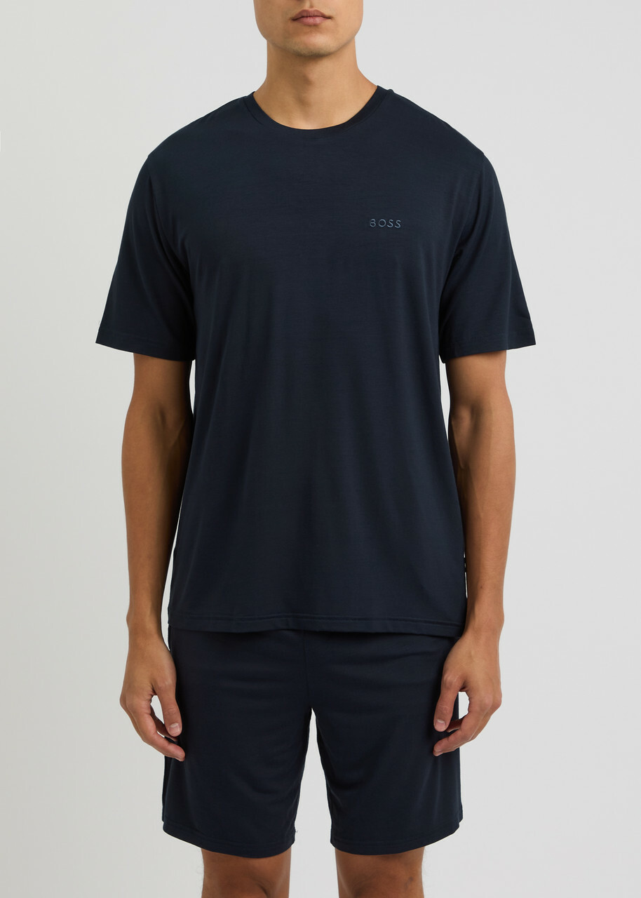 Boss Logo-embroidered Stretch-jersey Pyjama set Dark Blue