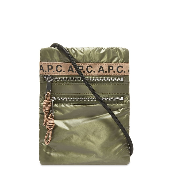 Photo: A.P.C. Men's Repeat Logo Neck Pouch in Khaki