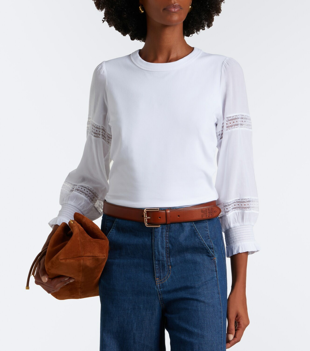 Veronica Beard Bellamie lace-trimmed cotton-blend top