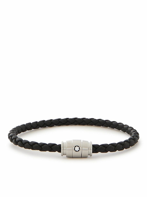 Photo: Montblanc - Woven Leather, Stainless Steel and Enamel Bracelet