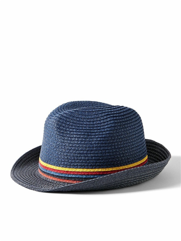 Photo: Paul Smith - Striped Braided Straw Trilby Hat - Blue