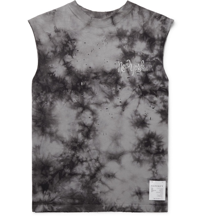 Photo: Satisfy - Distressed Printed Tie-Dyed Cotton-Jersey Tank Top - Black