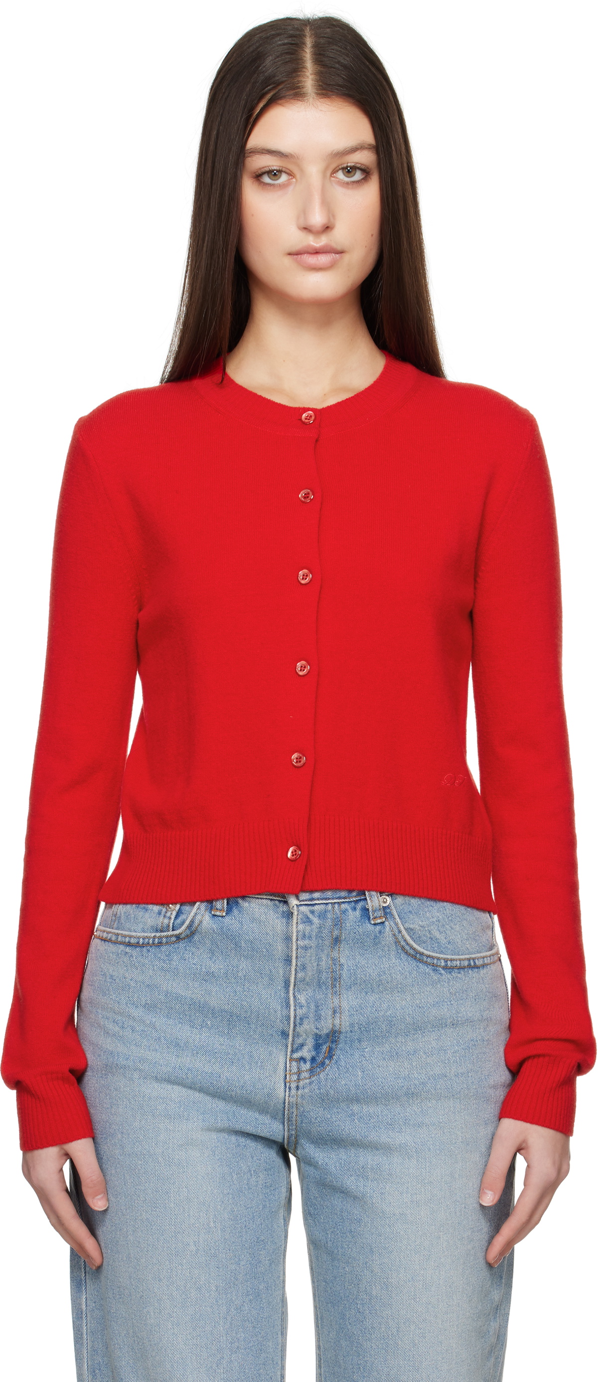 Dunst Red Essential Crewneck Knit Cardigan