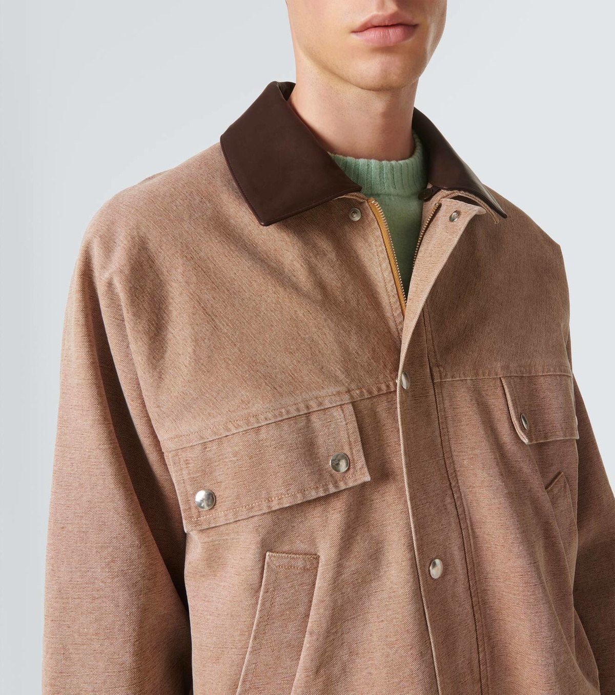 Auralee Leather-trimmed cotton canvas jacket Auralee Auralee Leather-trimmed cotton canvas jacket Auralee
