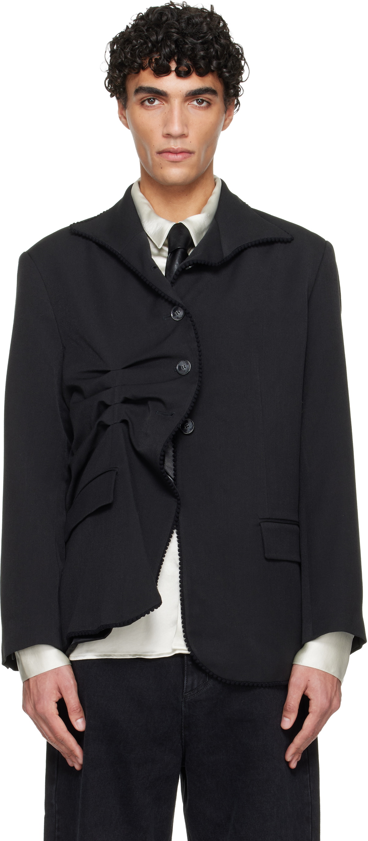 AVAVAV Black Pleated Pinstripe Blazer