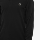 Fred Perry Men's Authentic Long Sleeve Plain Polo Shirt in Black/Chrome