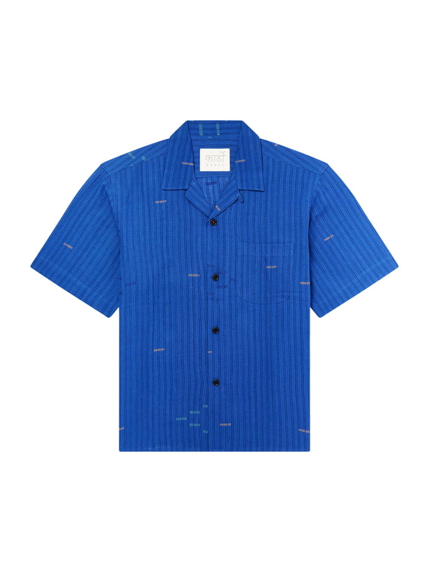 Photo: Kardo - Ronald Convertible-Collar Embroidered Striped Cotton Shirt - Blue