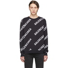 Balenciaga Navy and White Jacquard Logo Sweater