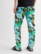 TOM FORD - Velvet-Trimmed Floral-Print Stretch-Silk Satin Pyjama Trousers - Blue