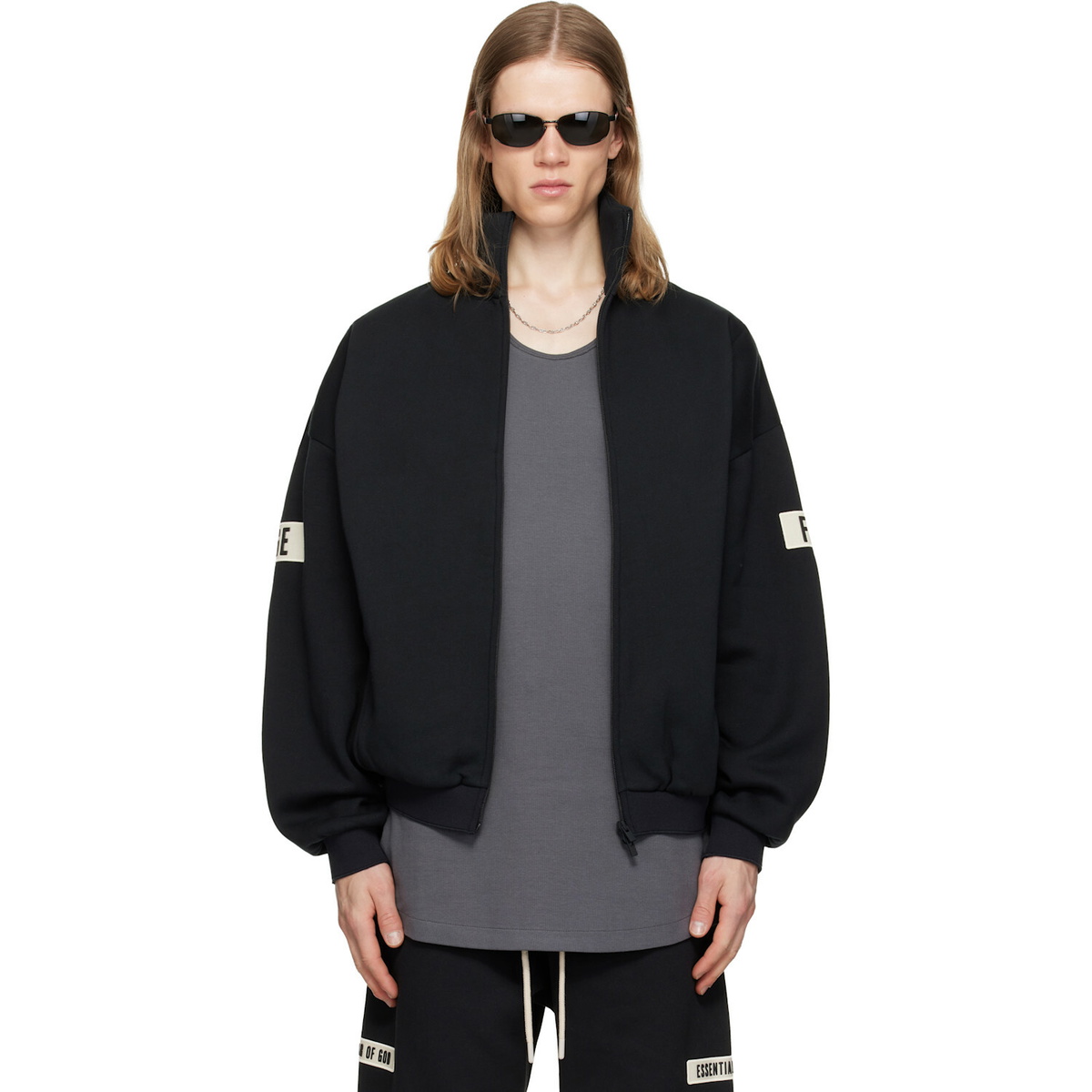 Fear of God ESSENTIALS Black Logo Patch Track Jacket