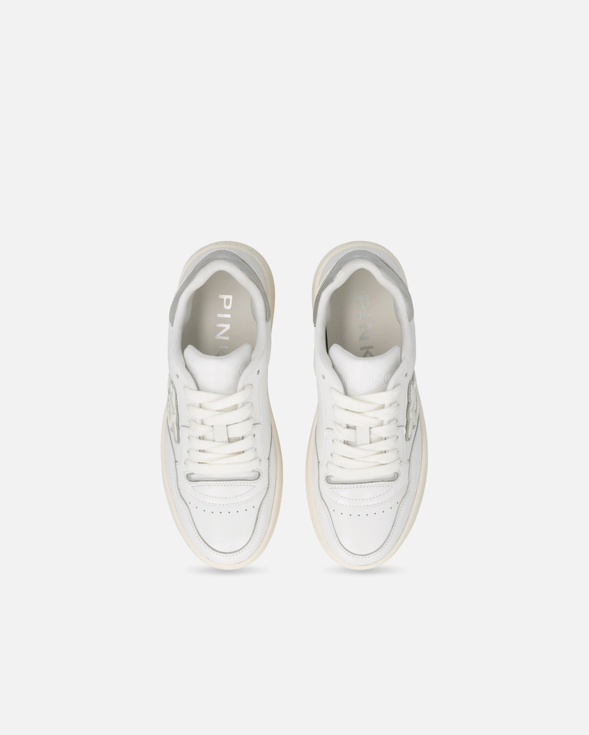Pinko Leather Sneakers With Metallic Details White/Silver