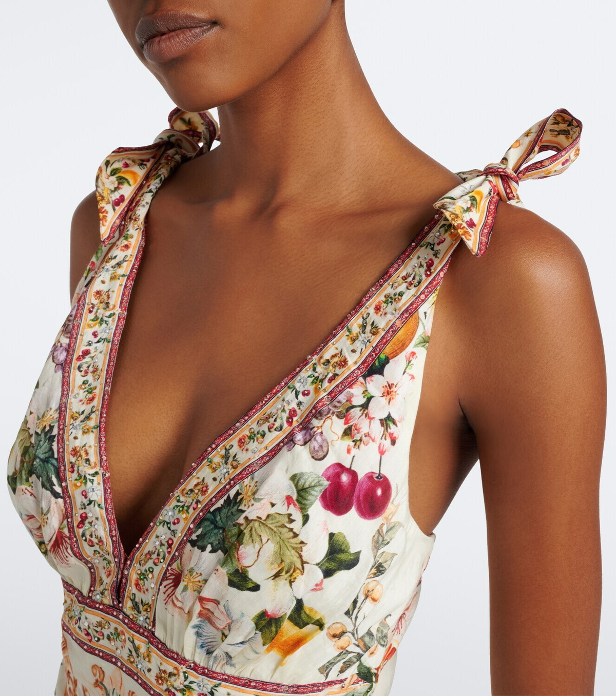 Camilla Embellished printed linen and silk maxi dress