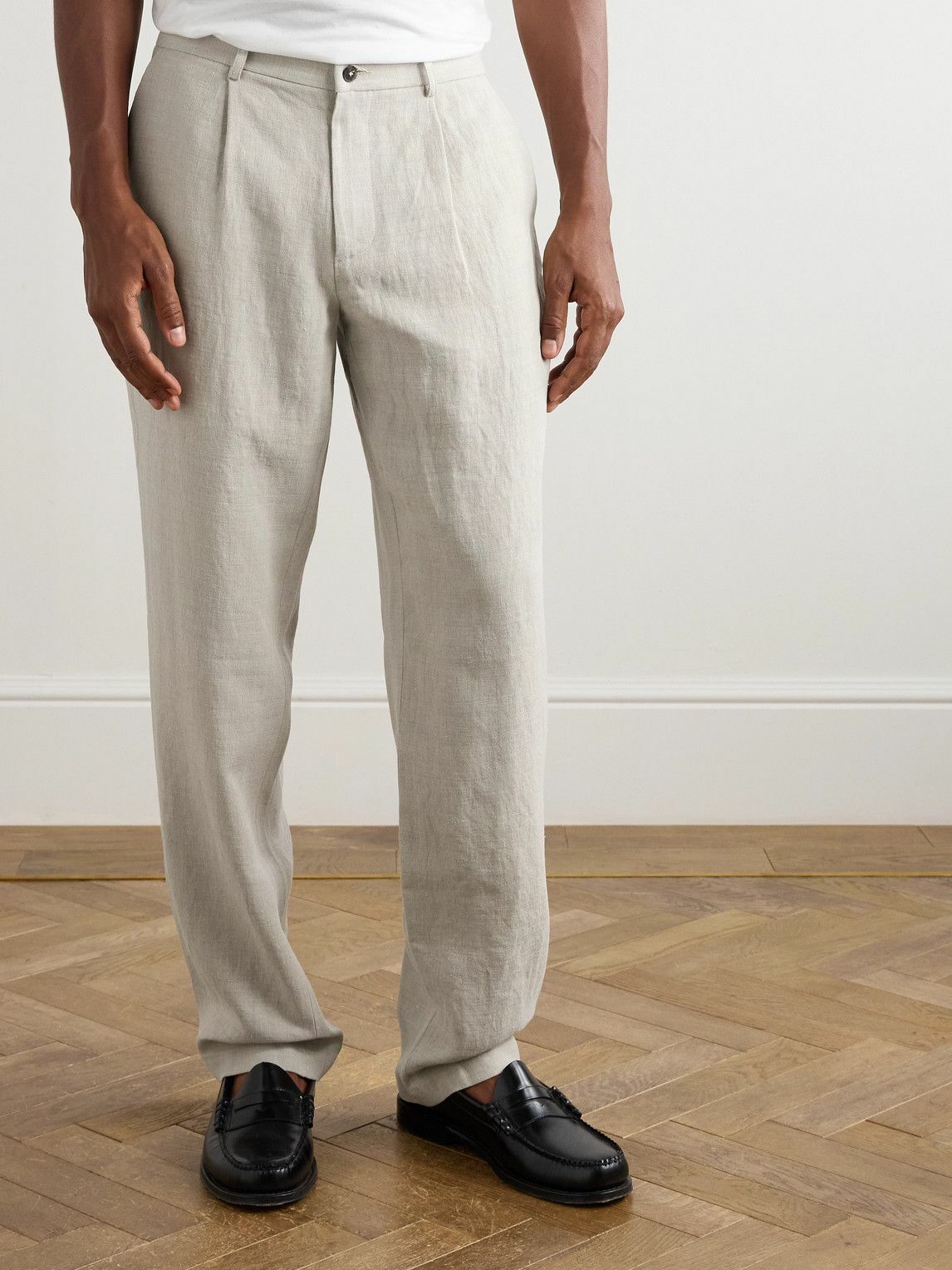De Bonne Facture - Wide-Leg Pleated Linen and Wool-Blend Trousers - Neutrals