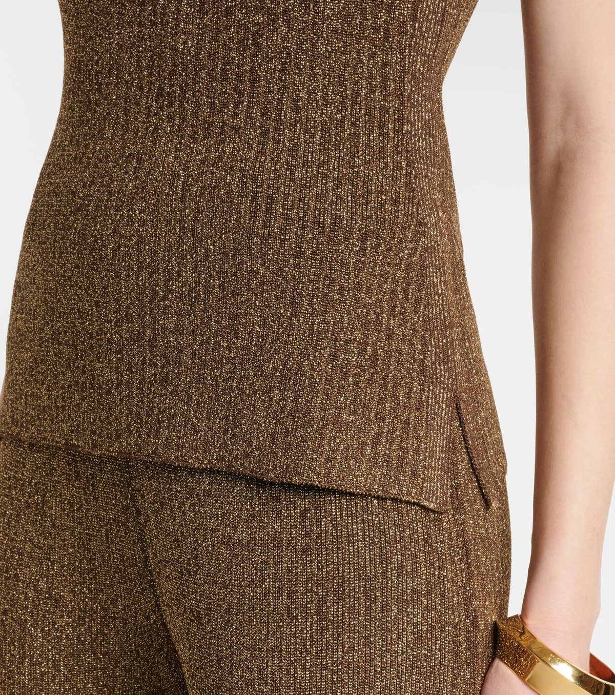 Tom Ford Ribbed-knit lamé tank top